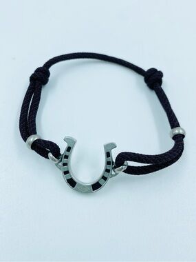 Fossil Brand Sterling Silver Horseshoe Corded Adjustable Bracelt